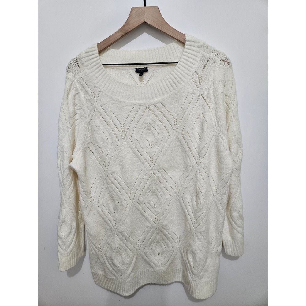 Talbots Plus Ivory White Pointelle Diamond Knit Sweater 1X KH5395ā